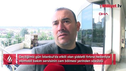 Fırtına böyle geldi! Cam çerçeve indi, çalışan savruldu