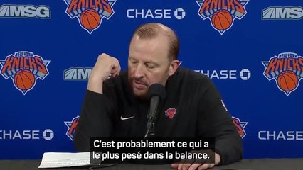 Knicks - Thibodeau : "Une mauvaise minute peut entraîner 10 points en face et c’est ce qui s’est passé"