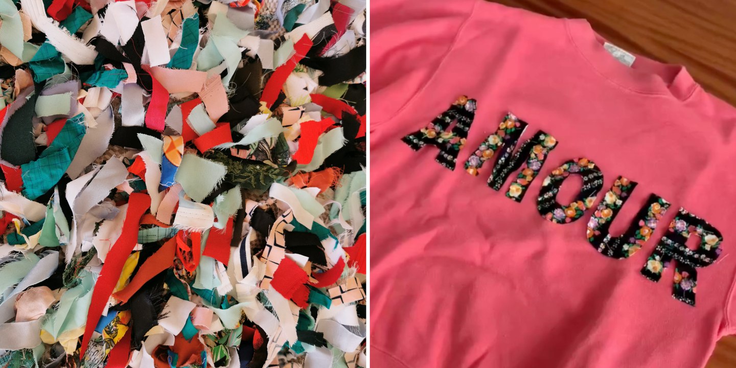 Upcylcing couture d'un vêtement abîmé avec des chutes de tissu