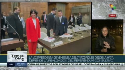 Desde La Haya la vicepresidenta Delcys Rodríguez defiende el referéndum
