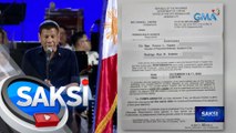 Dating Pangulong Duterte, pinahaharap sa QC Prosecutor's Office kaugnay sa reklamong grave threat | Saksi