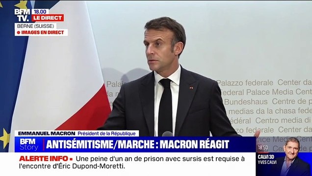 Critiqué pour ne pas avoir participé à la marche de dimanche contre l'antisémitisme, Emmanuel Macron répond: La place d'un président de la République n'est pas d'aller à une marche. Ce débat n'avait pas lieu d'être!