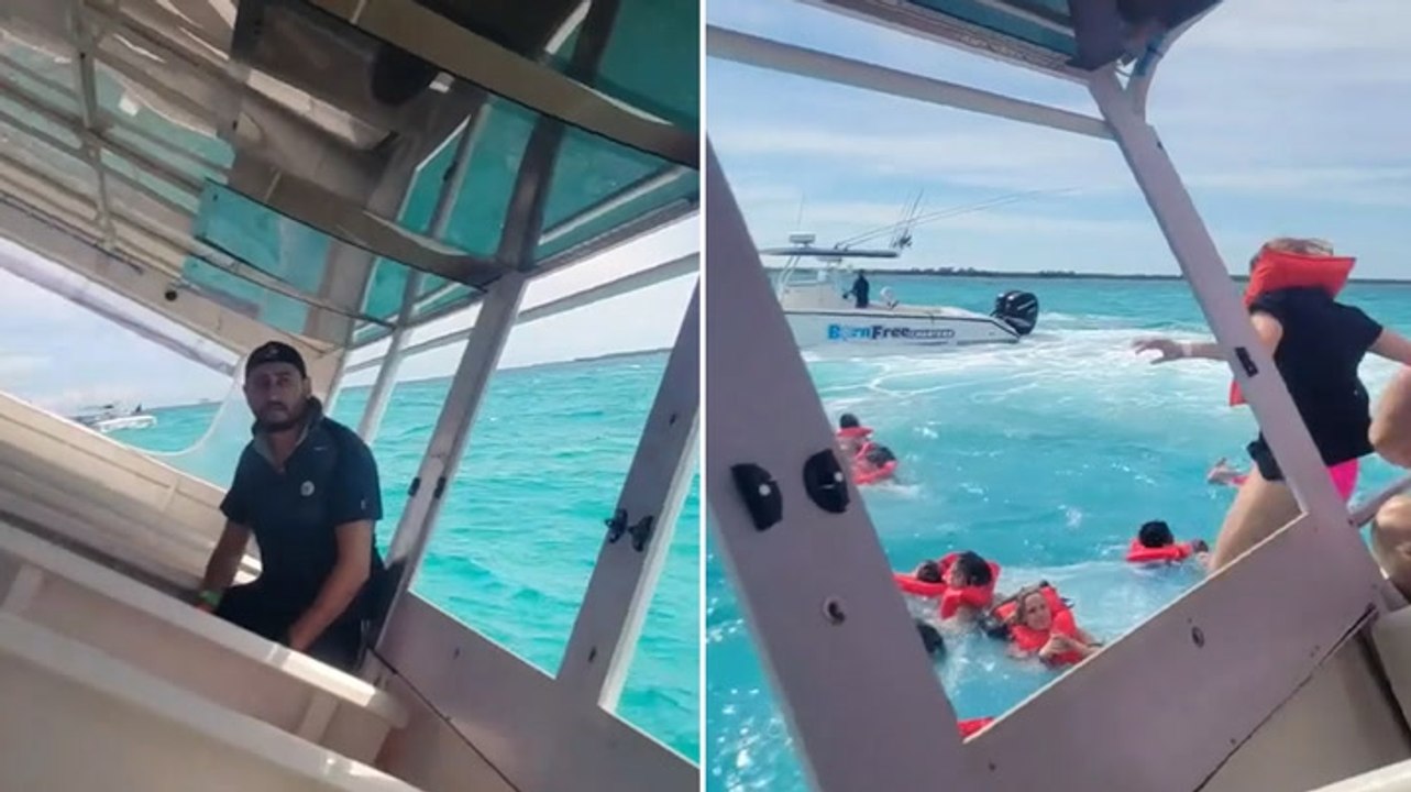 Bahamas boat sinks and passengers jumps into wa...