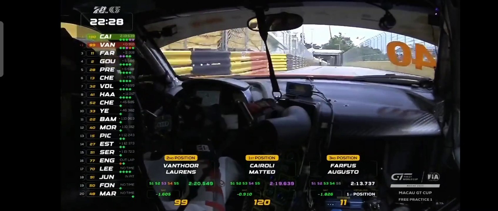 FIA GT World Cup 2023 Macau GP Free Practice Mortara Onboard Lap