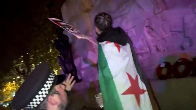 Manifestante sobe monumento de Londres para erguer bandeira da Palestina