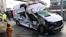 İstanbul'da D-100'de kaza! İETT otobüsüne ve otomobile çarpan ambulans hurdaya döndü