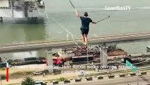 Jaan Roose performs a stunt in the heart of Lagos