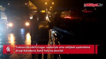 Trabzon'da şiddetli fırtına! Aydınlatma direği yola devrildi