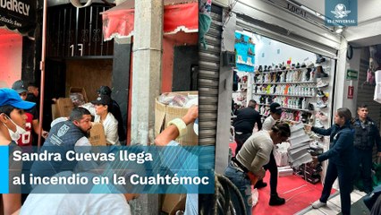 Sandra Cuevas acude al incendio en la colonia Centro; ayuda a retirar mercancía