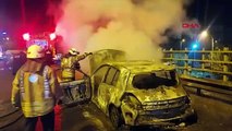 Voiture brûlée dans un incendie sur l'autoroute Ümraniye Şile