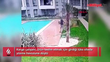Teslimat için siteye giden kurye havuza düştü
