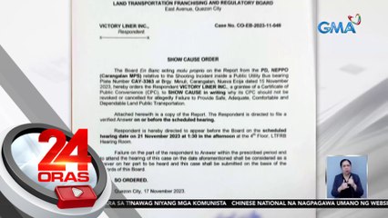 LTFRB, nag-isyu ng show cause order vs. Victory Liner kasunod ng pamamaril sa 2 nitong pasahero | 24 Oras