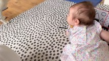 Baby giggles heartily when mum squeezes the squeaky toy for her *Wholesome*