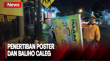 Petugas Tertibkan Ratusan Poster dan Baliho Caleg di Kediri