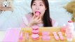 ASMR MUKBANG| Pink Desserts(Jelly noodles, Watermelon Sherbet, Strawberry Macaroon, Ice cream)