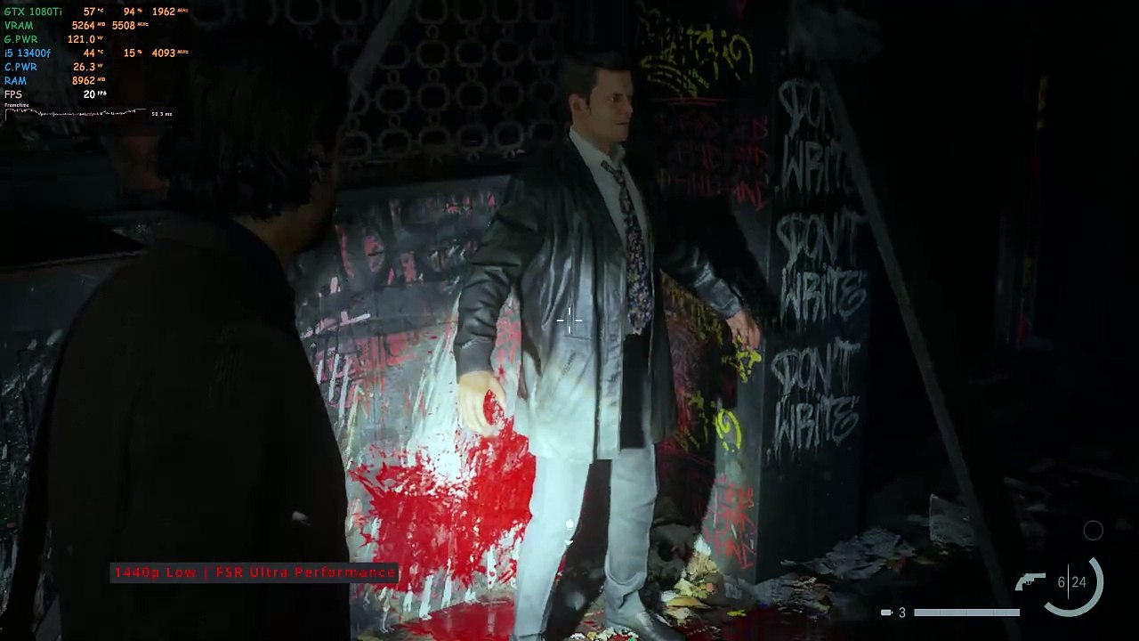 Alan Wake 2 - Without Mesh Shaders | GTX 1080 Ti + i5 13400F | 1440p 1080p FSR Ultra Performance