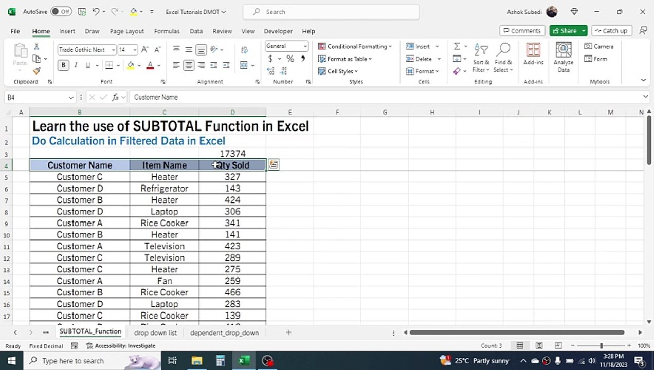 Learn the SUBTOTAL Function in Excel | Do Calculations in Filtered Data in Excel