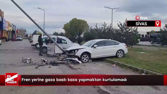 Sivas'ta fren yerine gaza bastı kaza yapmaktan kurtulamadı