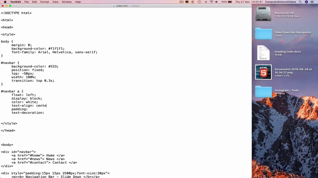 How to CREATE a Slide Down Navigation Bar on Scroll Using HTML5, CSS3 & JavaScript | New