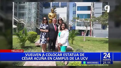 César Acuña: vuelven a colocar estatua de oro de excandidato presidencial en Trujillo