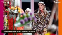 Charlene de Monaco : Bouche rouge et robe smoking face à Caroline de Monaco en robe décolletée et collier de perles