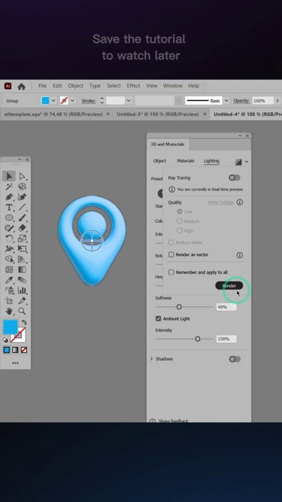 3D location icon in Adobe Illustrator, Adobe illustrator 3D tutorial
