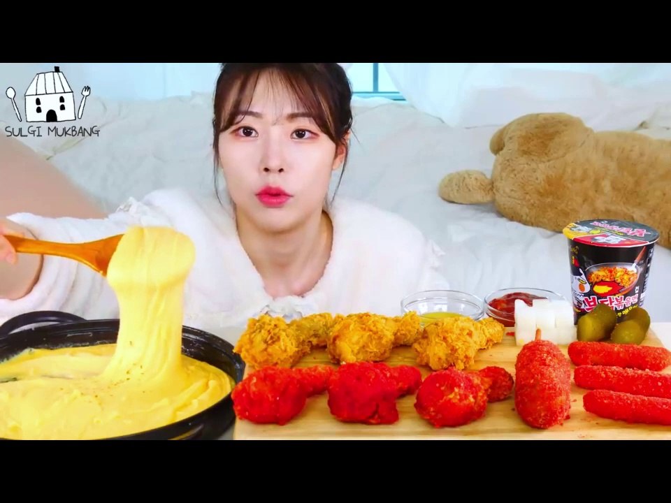 ASMR MUKBANG| Aligot Potato Cheese fondue, Fire noodles, Cheetos(Chicken, Hot dog, Cheese sticks).