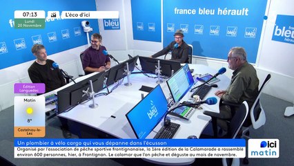 Mathieu Goudet, un plombier à vélo dans l'ecusson de Montpellier