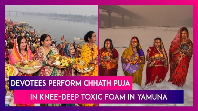 Chhath Puja 2023: Devotees In Delhi Stand In Knee-Deep Toxic Foam In Yamuna To Perform Rituals