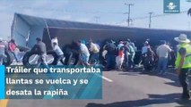Rapiña tras la volcadura de tráiler en la México – Querétaro