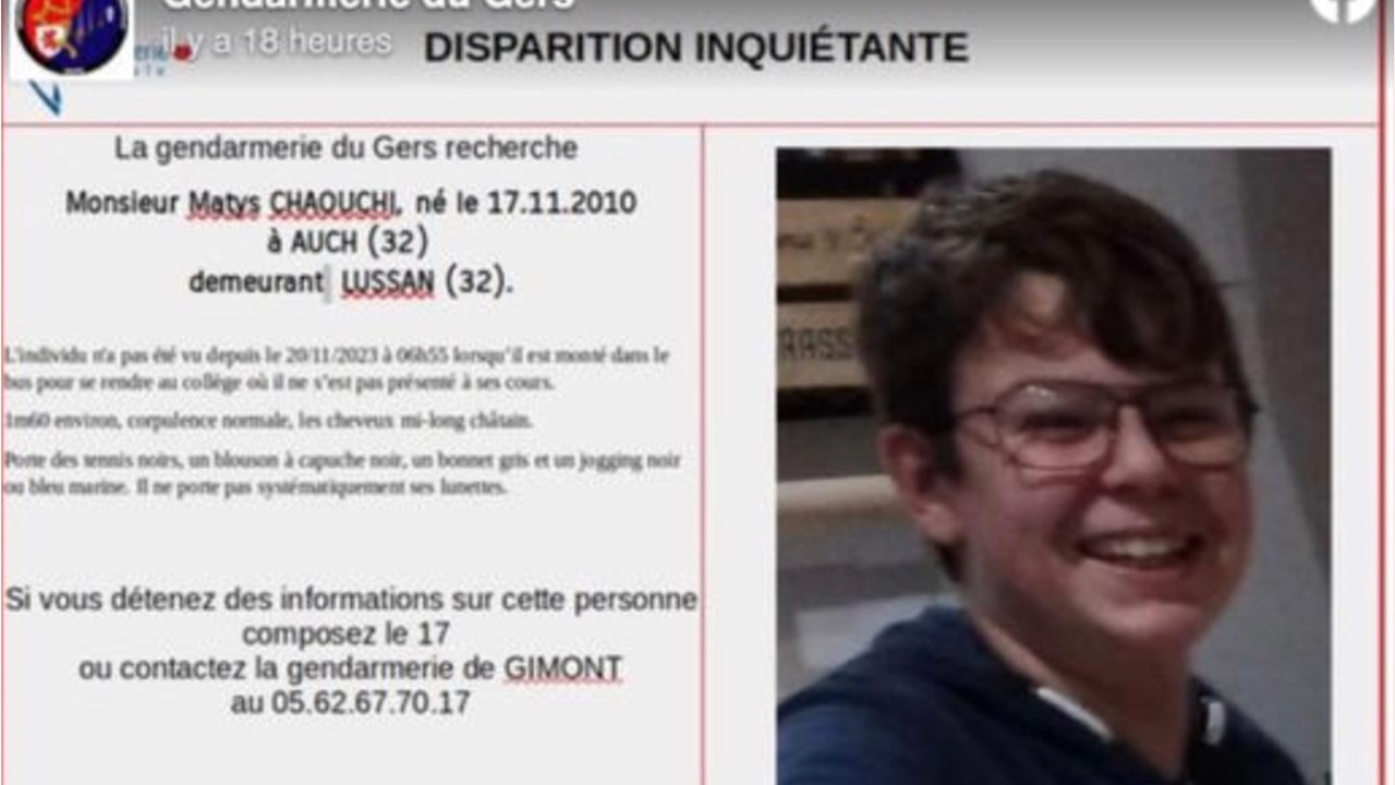 Disparition inquiétante dans le Gers : Matys, 13 ans, se rendait au collège quand il s'est volatilisé