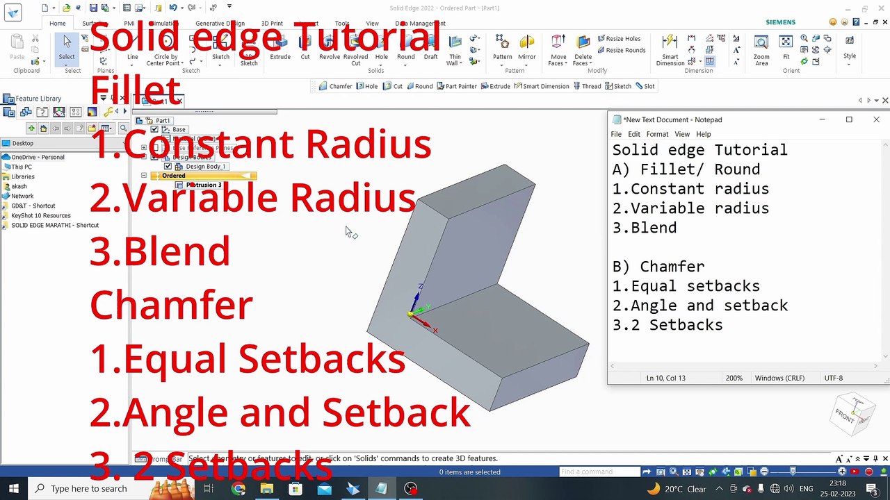 18. solid edge round and chamfer | solid edge tutorial