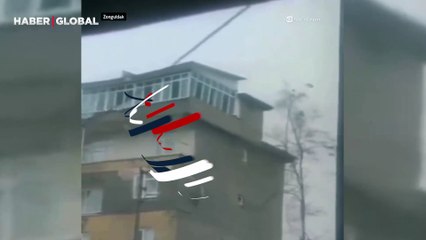 Zonguldak'tan korkunç görüntü: Evin çatısı böyle uçtu!