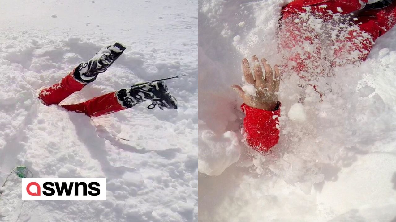 Skifahrer retten Frau, die unter Schnee gefangen ist und nach Luft ringt