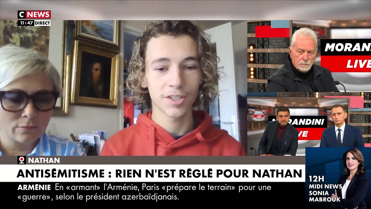 Antisémitisme - Harcelé par des élèves de son lycée, Nathan annonce dans "Morandini Live" qu’il a décidé d’être scolarisé dans un autre lycée : "Ca me révolte ! Je suis énervé" - Regardez
