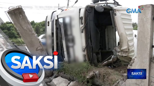 Truck, tumagilid at bumangga sa pader ng feedmill | Saksi