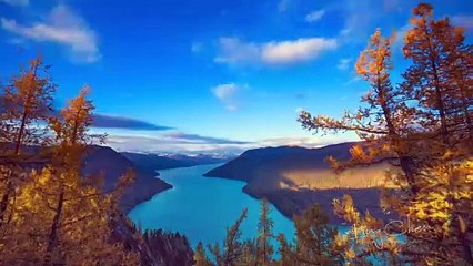 Autumn colors and starry sky in Kanas Lake