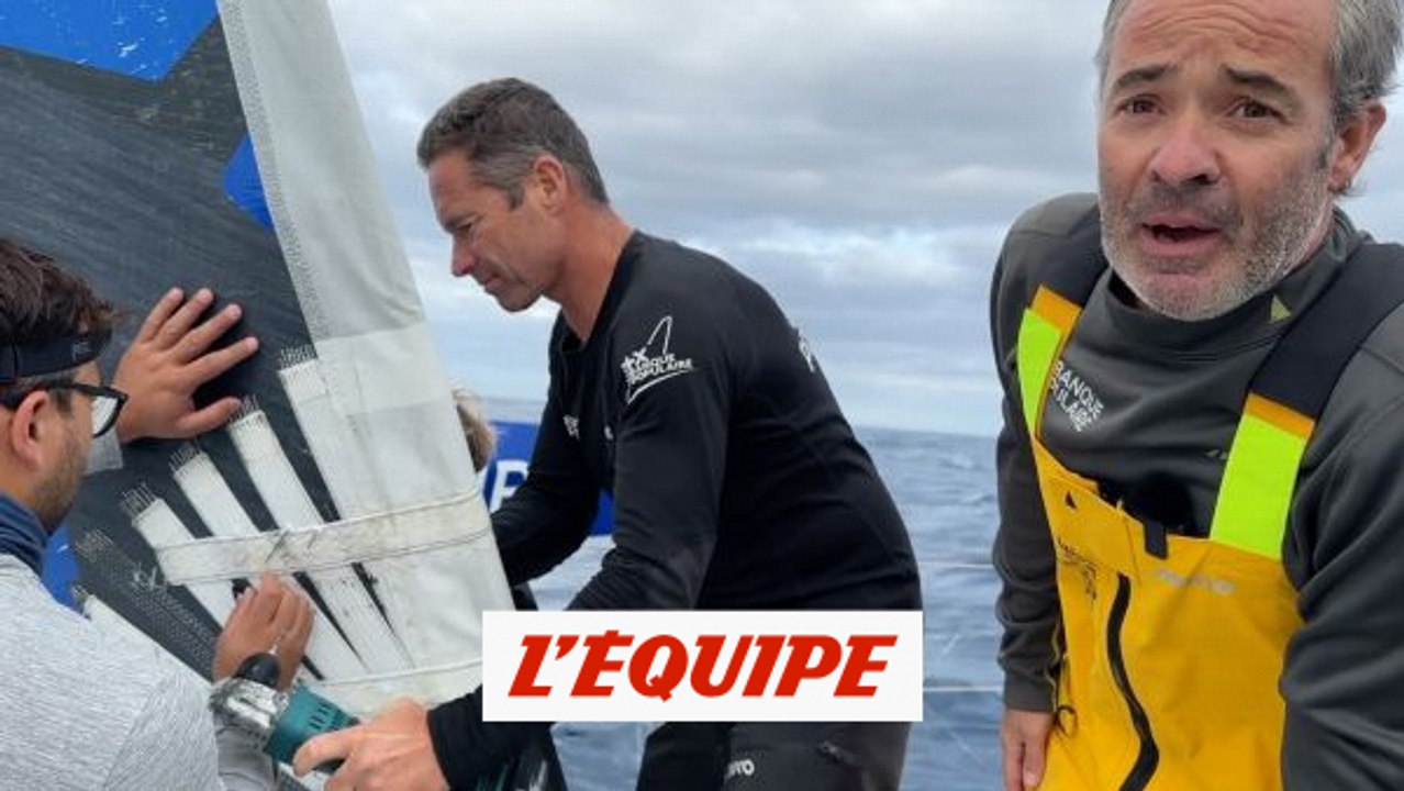 Rafistolage au milieu de l'Atlantique sur « Banque-Populaire XI » - Voile - Transat Jacques-Vabre