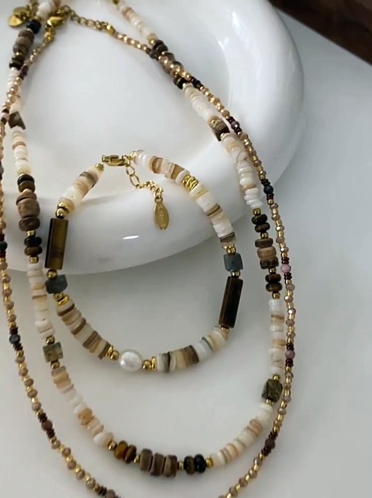 High Quality Beaded Necklace Color Natural Stone Chain Necklace Set Necklace Jewelry For Women Gold Plated  Adjustable