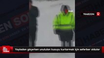 Karlı havada yayladan göçerken unutulan kuzuyu kurtarmak için seferber oldular