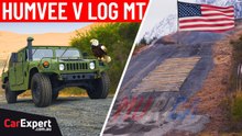Testing our new log mountain hill in my Humvee