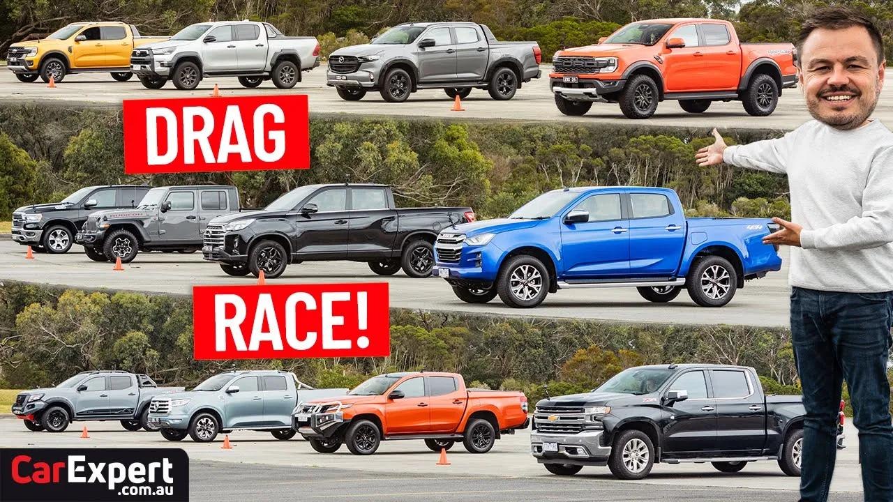 BIGGEST pickup drag race ends with Ranger Raptor vs RAM TRX - all utes go head to head!