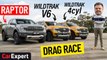 Ford Ranger Raptor v Wildtrak V6 v Wildtrak 4cyl Dragparison: Drag race, sound test & 0-100!