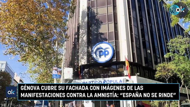 Génova cubre su fachada con imágenes de las manifestaciones contra la amnistía: España no se rinde
