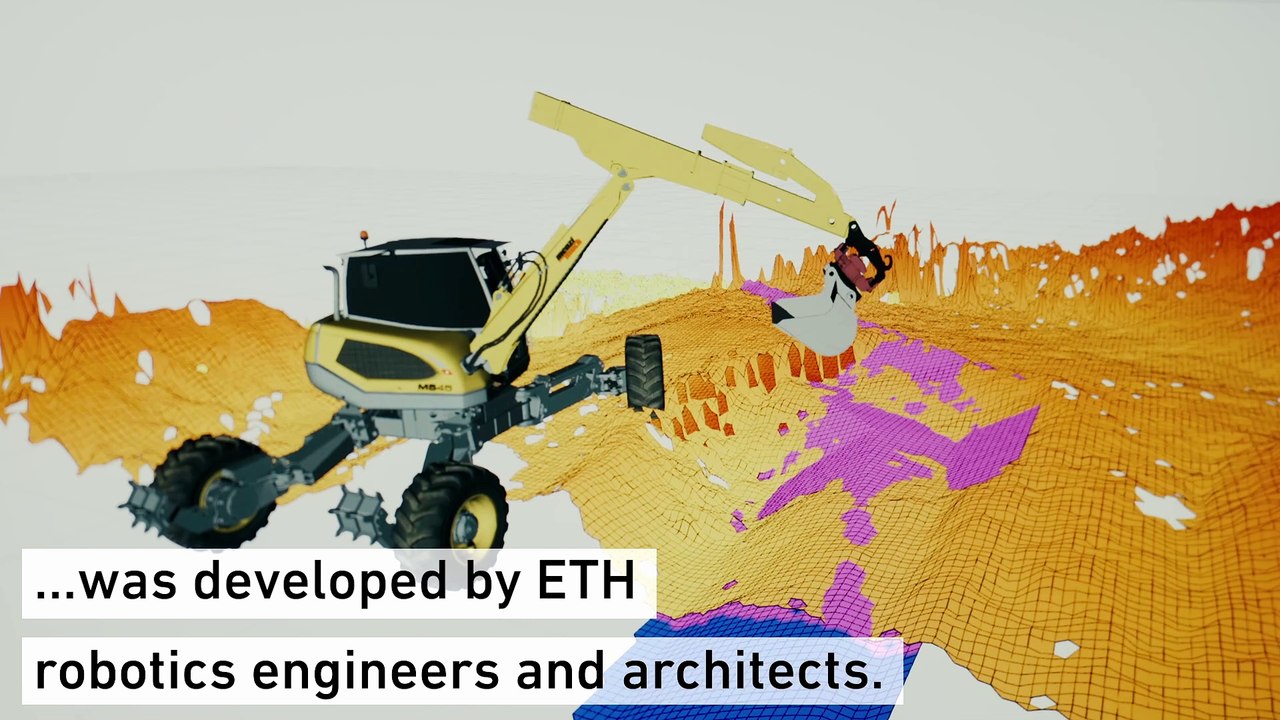 Robot excavator builds a six metre high, 65 metre long dry stone wall, one of the largest robotically fabricated structures in existence