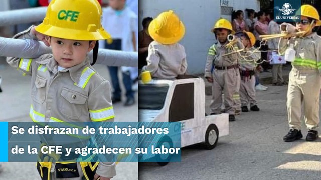 Niños hacen homenaje a trabajadores de la CFE que trabajaron en Acapulco tras paso de Otis
