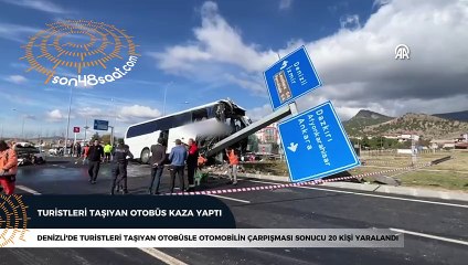 Turistleri taşıyan otobüsle otomobilin çarpışması sonucu 20 kişi yaralandı