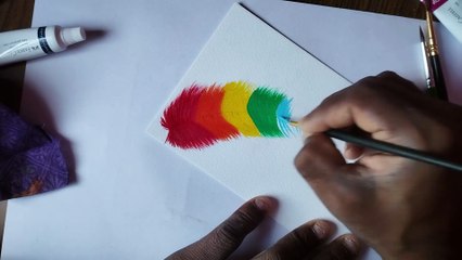 Rainbow feather painting ideas | How to Paint Rainbow Feather Acrylic Painting Tutorial