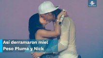 Peso Pluma calma a Nicki Nicole con un beso tras ponerse nerviosa en pleno concierto