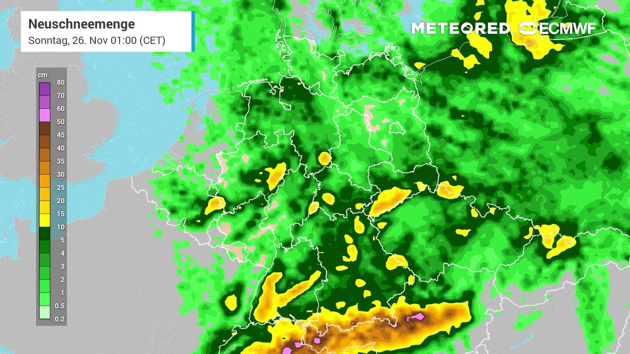 Das europäische Wettermodell ECMWF lässt munter die Flocken tanzen! Es könnte in Deutschland oftmals weiß werden!